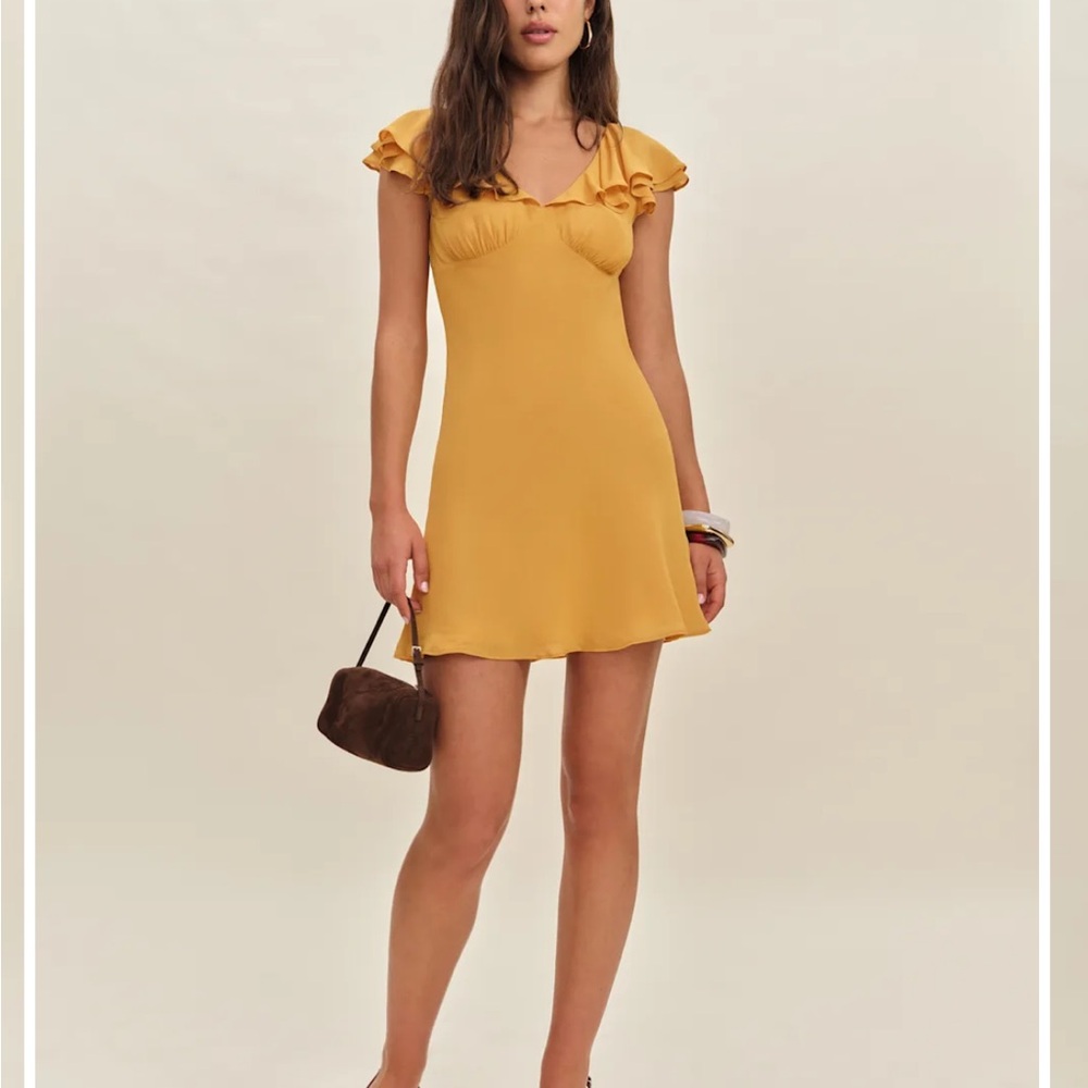 Reformation Yellow Ruffle Sleeve Mini Dress